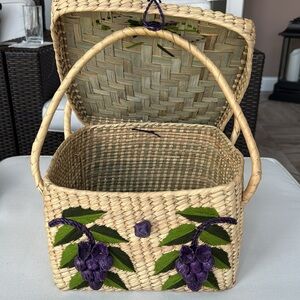 Woven Basket with Purple Floral Design